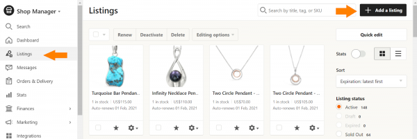 Step 2 Go to Listings and click Add Listing