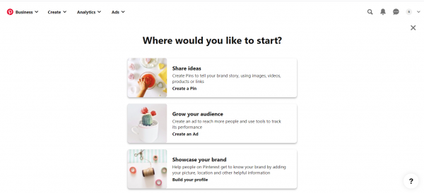 choose how you start your Pinterest